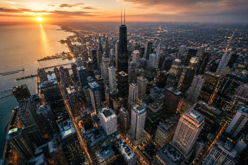 Aerial Cityscape at Golden Hour wallpaper preview