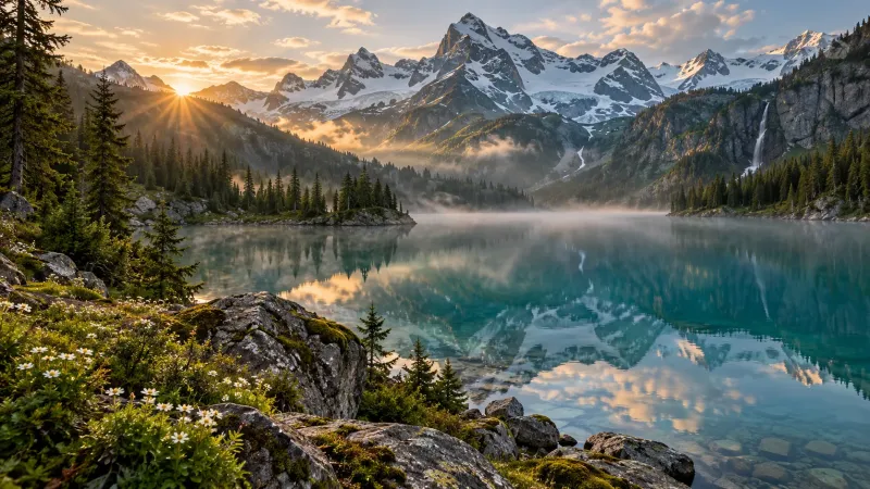 Alpine Serenity: Ultra-Realistic Mountain Lake Wallpaper wallpaper preview