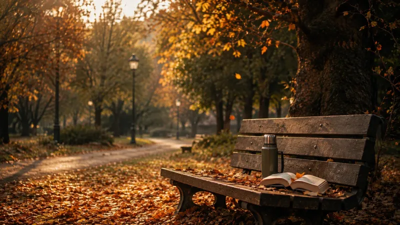 Autumn Park Bench Lofi Wallpaper wallpaper preview