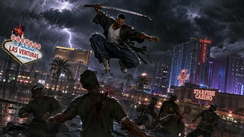 CJ Samurai – Las Venturas Storm Battle wallpaper preview