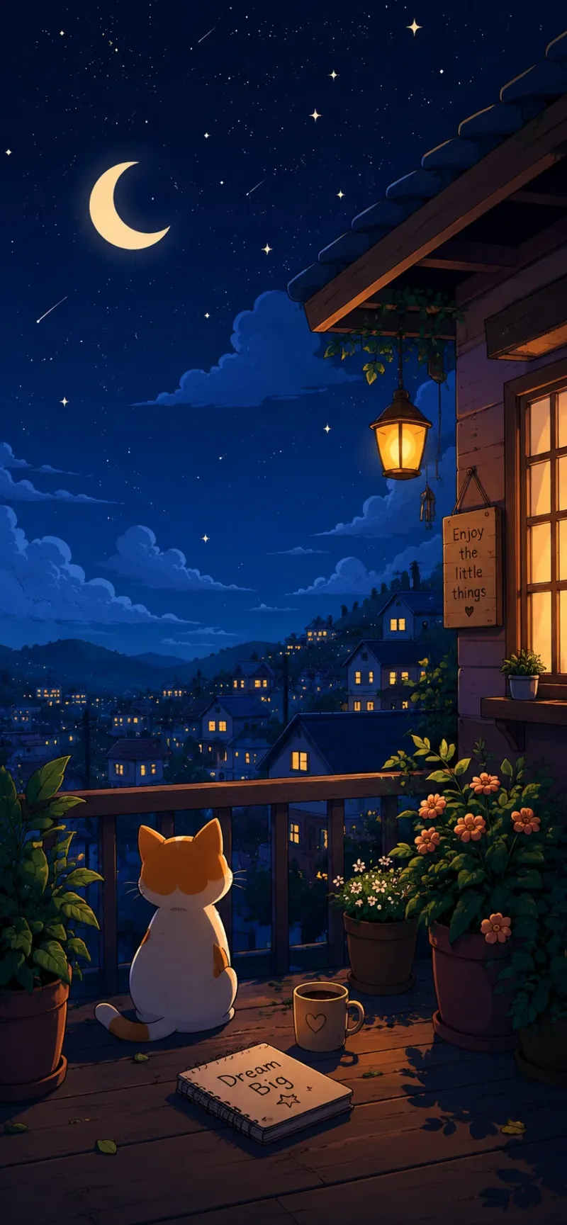 Cozy Cat Under the Crescent Moon wallpaper preview