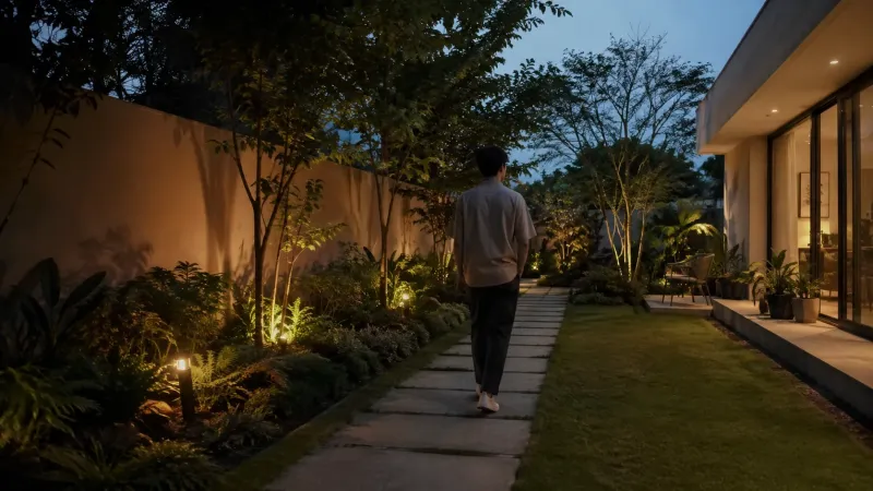 Evening Garden Walk — Realistic Lofi Wallpaper wallpaper preview