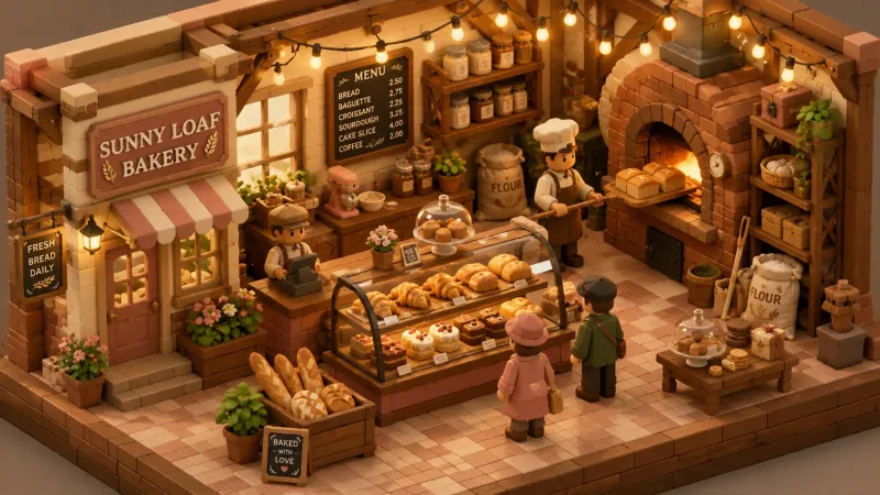 Fresh Baked Isometric Bakery Diorama Wallpaper wallpaper preview