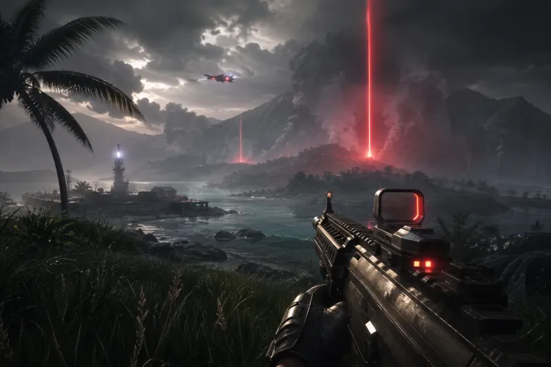 Futuristic Island Combat Wallpaper 4K wallpaper preview