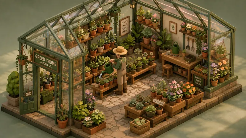 Greenhouse Glow Isometric Garden Diorama Wallpaper wallpaper preview