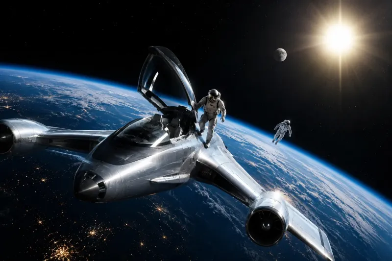 Human Spacecraft Orbiting Earth Above the Blue Planet wallpaper preview