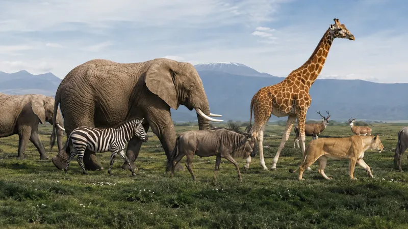 Peaceful African Wildlife Walking Together on the Open Savannah wallpaper preview