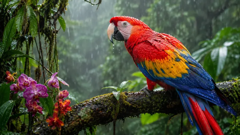 Scarlet Macaw Rainforest Wallpaper wallpaper preview