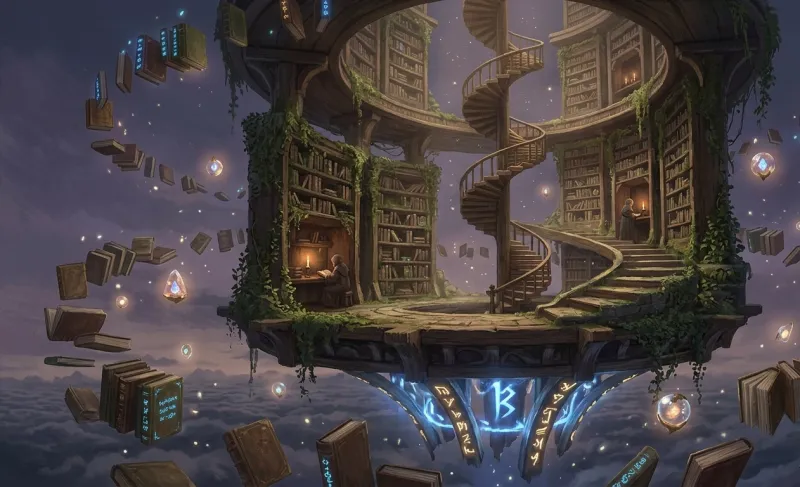 Sky Archive — Floating Library Fantasy Wallpaper wallpaper preview