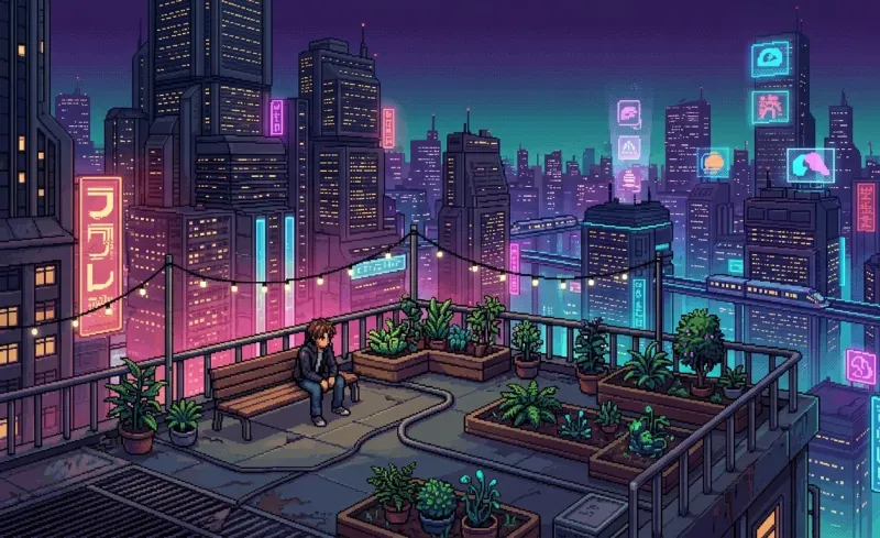 Sky Garden, 32-Bit Pixel Art Wallpaper wallpaper preview