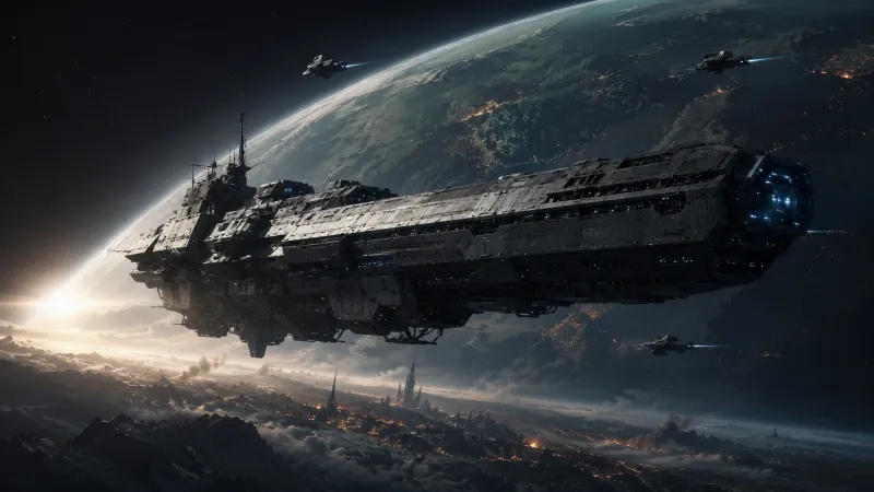 UNSC Pillar of Autumn Over a Burning Planet wallpaper preview
