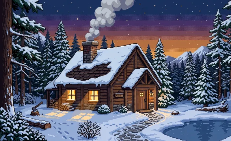 Winter Retreat 16-Bit Pixel Art Wallpaper wallpaper preview