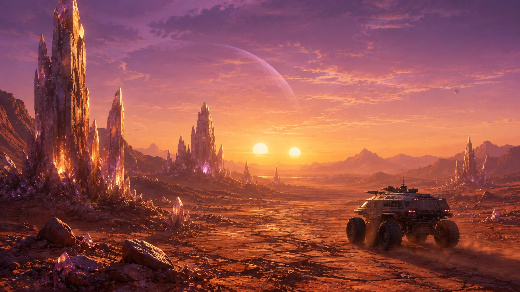 Alien Desert Twin Suns Wallpaper