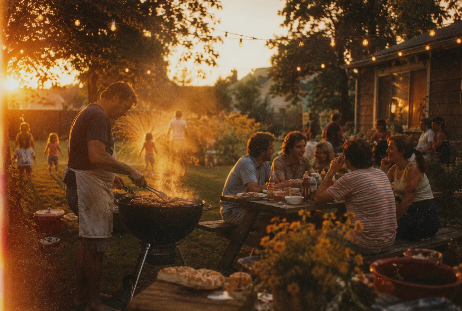 Backyard Summer Retro Film BBQ Wallpaper wallpaper full preview