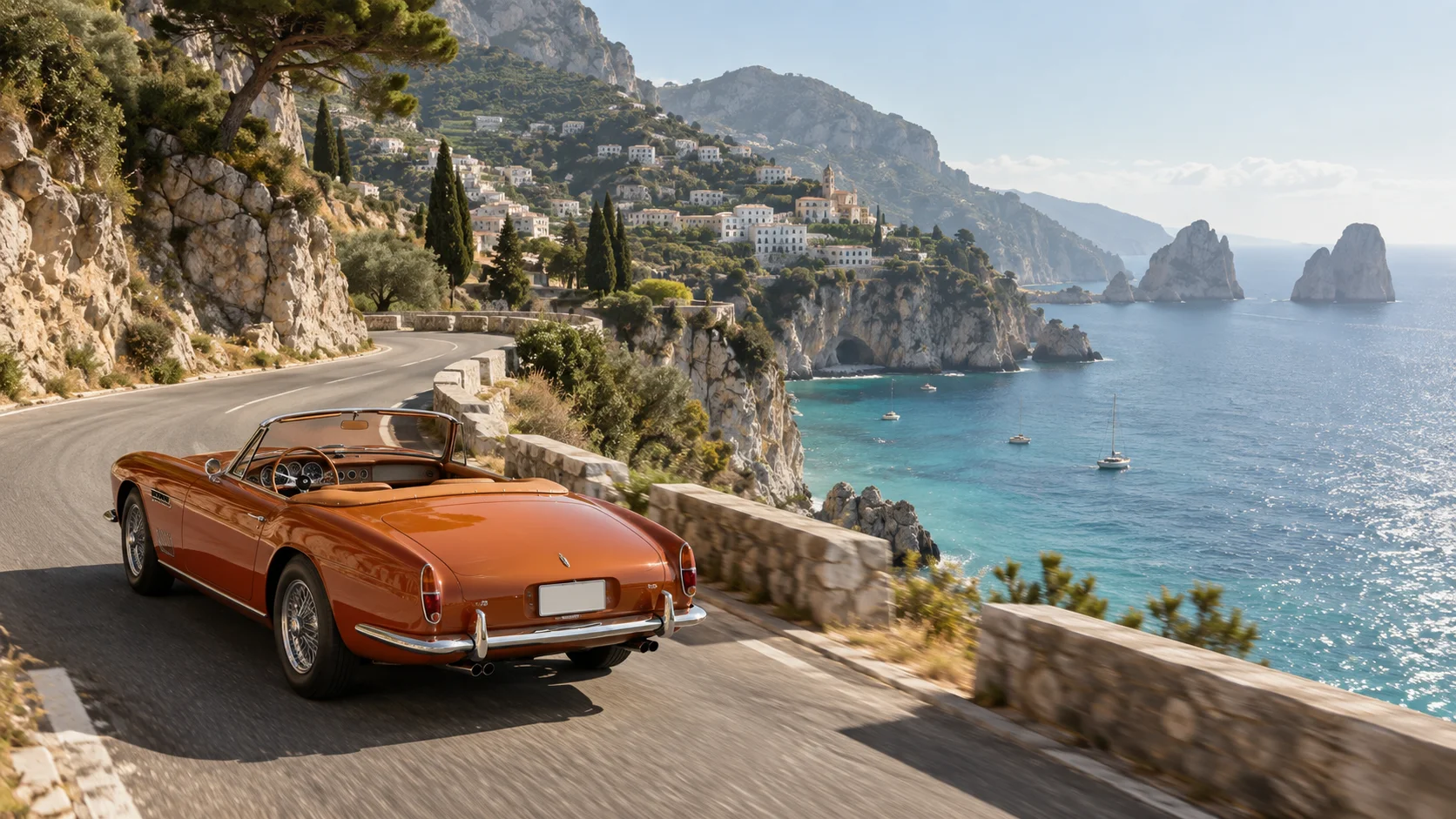 Coastal Escape: Vintage Roadster wallpaper full preview