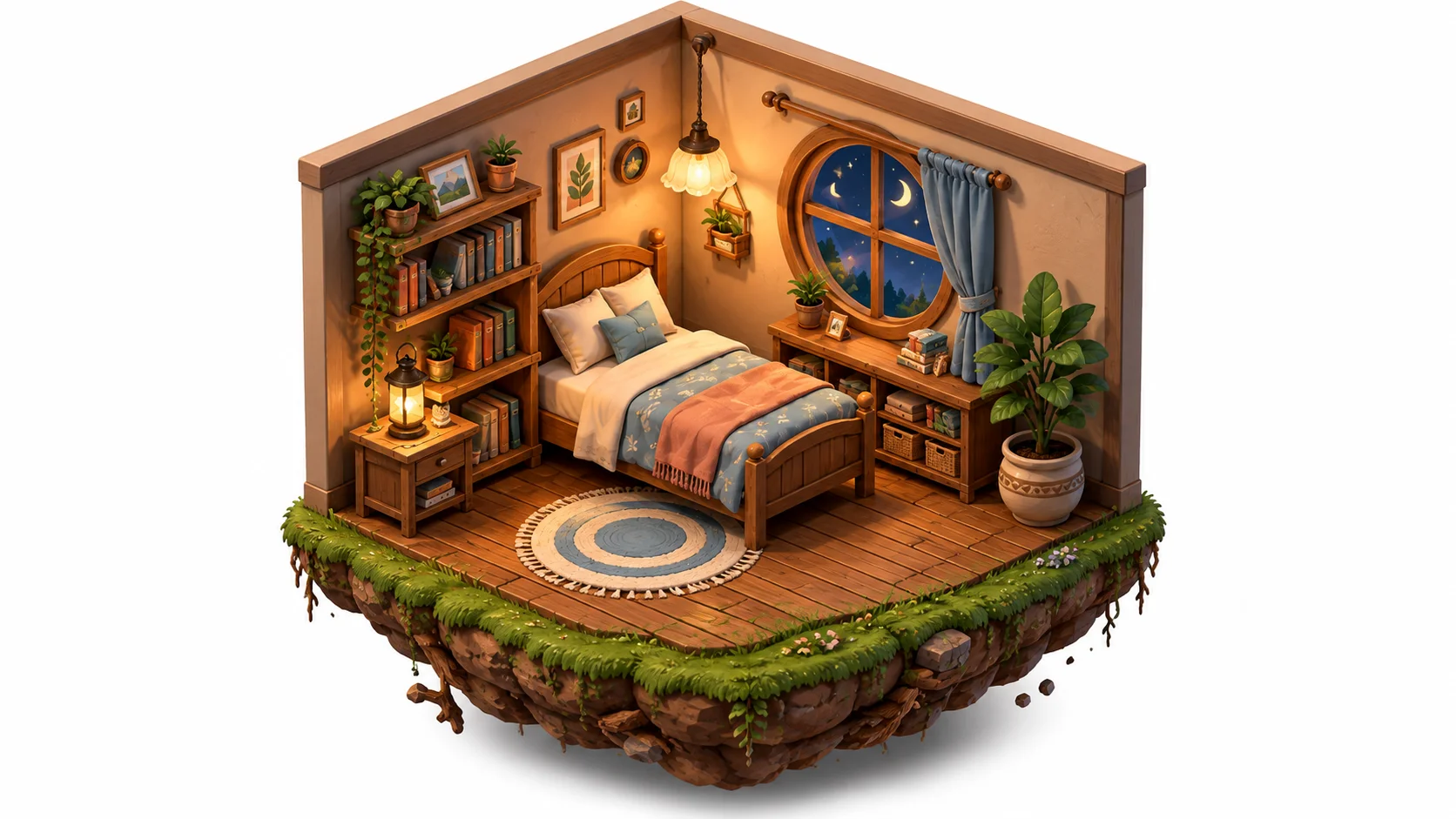 Cozy Corner Isometric Bedroom Wallpaper