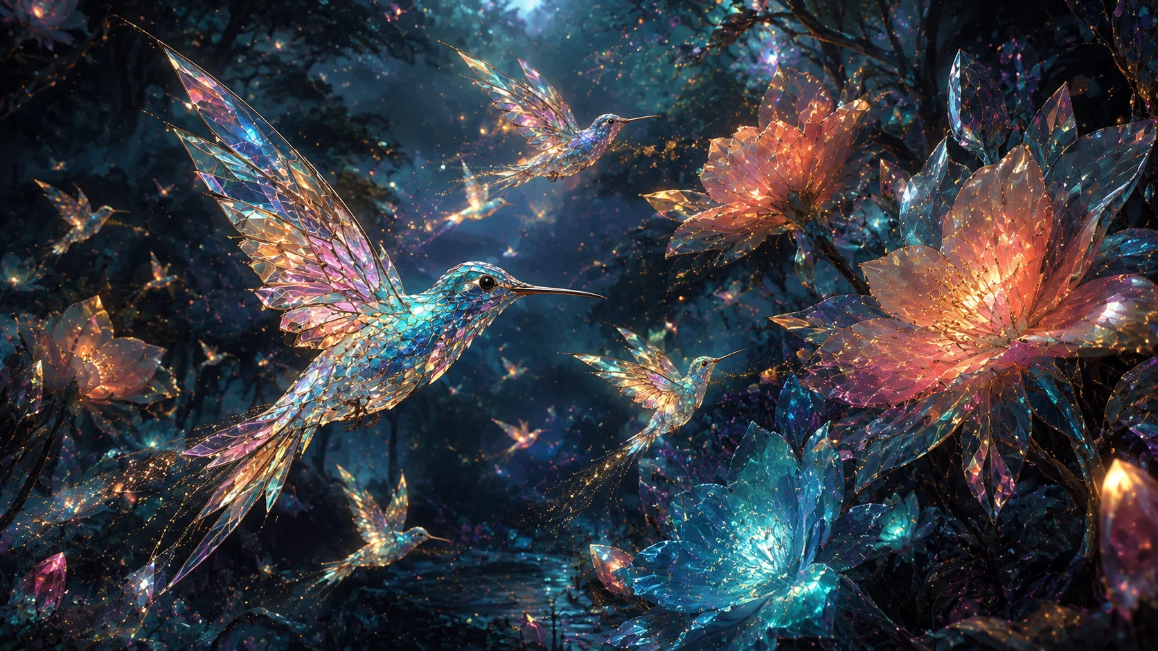 Crystal Hummingbird Fantasy Wallpaper wallpaper full preview