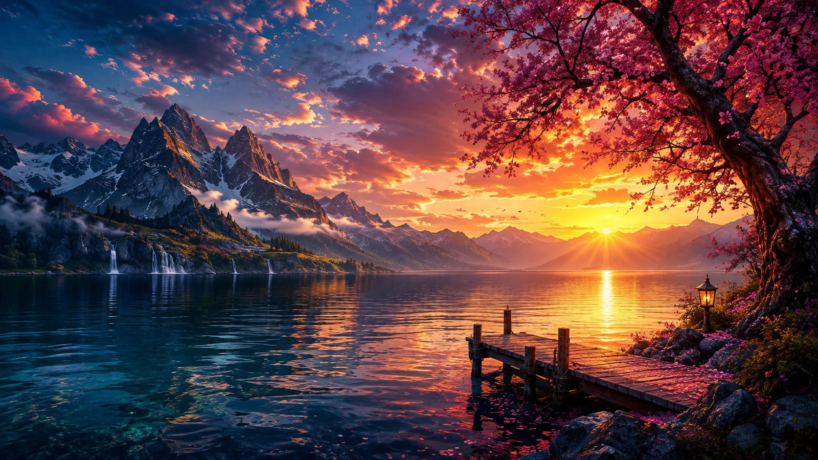 Enchanted Mountain Lake Sunset – Beautiful Panoramic Nature Wallpaper wallpaper full preview