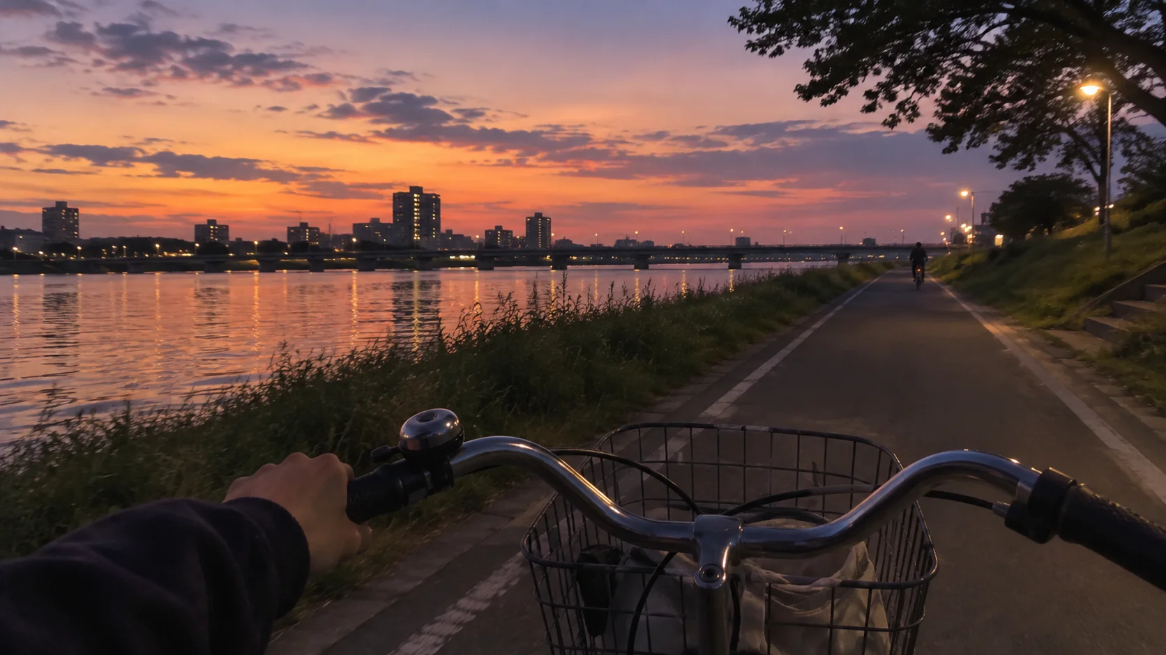 Evening Bike Ride by the River wallpaper full preview