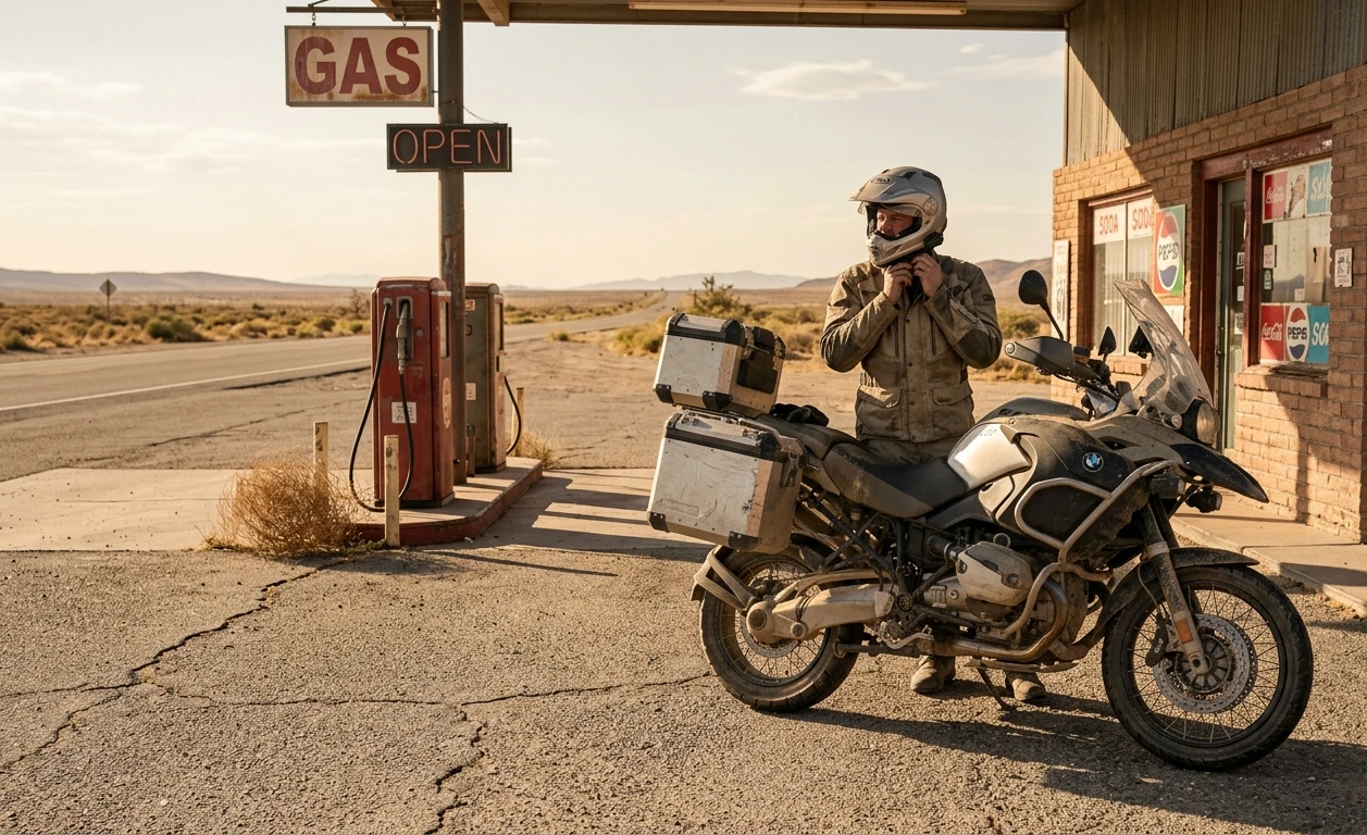 Fuel Stop Adventure Motorcycle Wallpaper