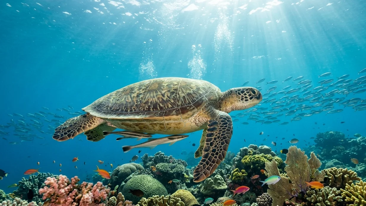 Gentle Glide Sea Turtle Underwater Wallpaper wallpaper full preview