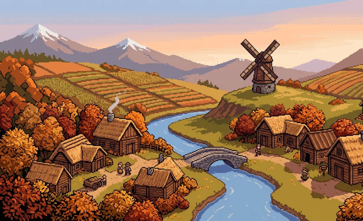 Harvest Village, 16-Bit Pixel Art Wallpaper wallpaper full preview