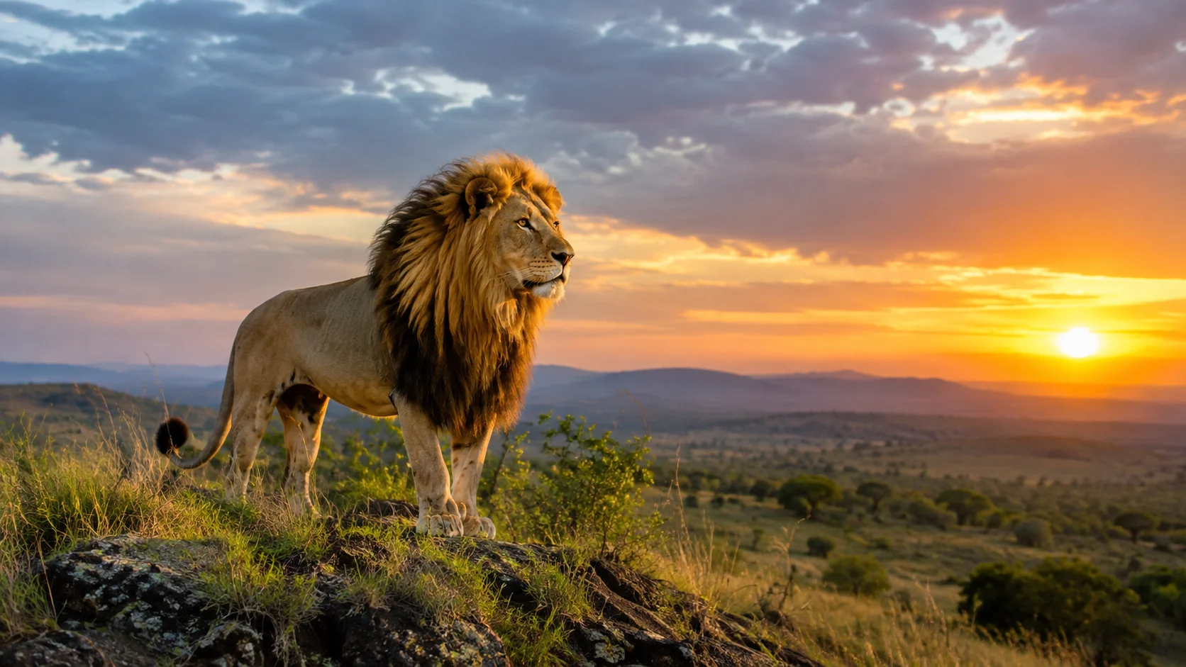 Majestic Lion at Sunset Ultra Realistic Wildlife Wallpaper wallpaper full preview
