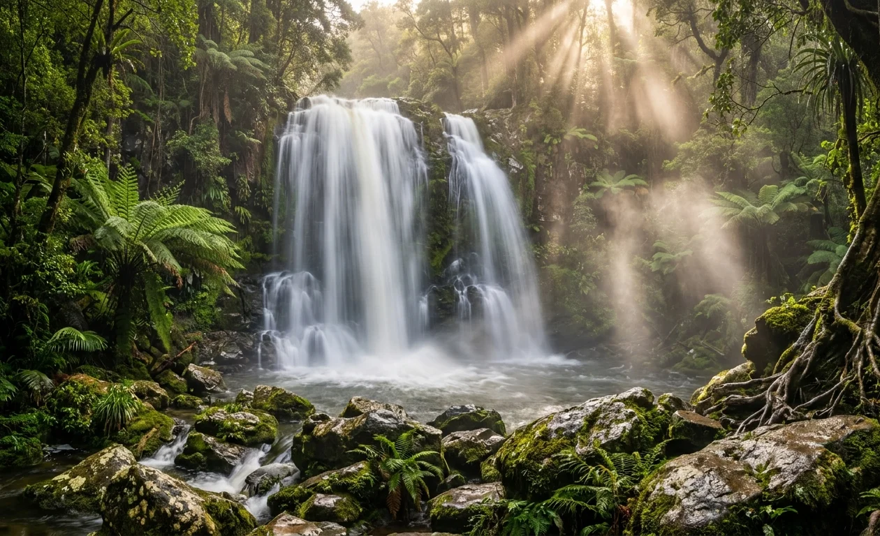 Majestic Rainforest Waterfall Ultra Realistic Nature Wallpaper