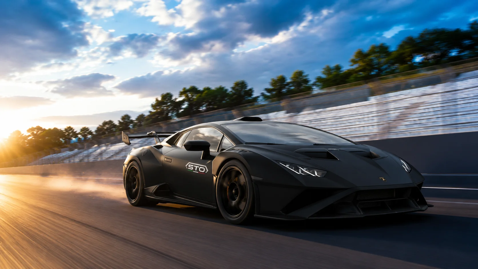 Matte Black Supercar Racing at Golden Hour wallpaper full preview
