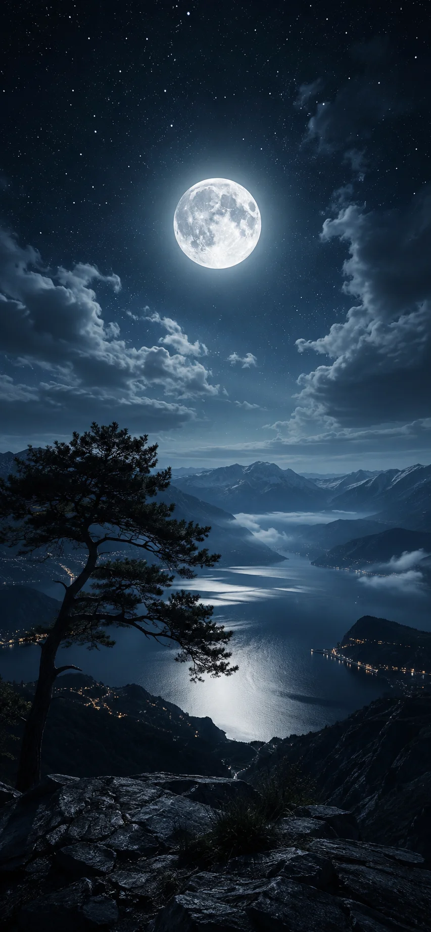 Moonlit Mountain Lake wallpaper full preview