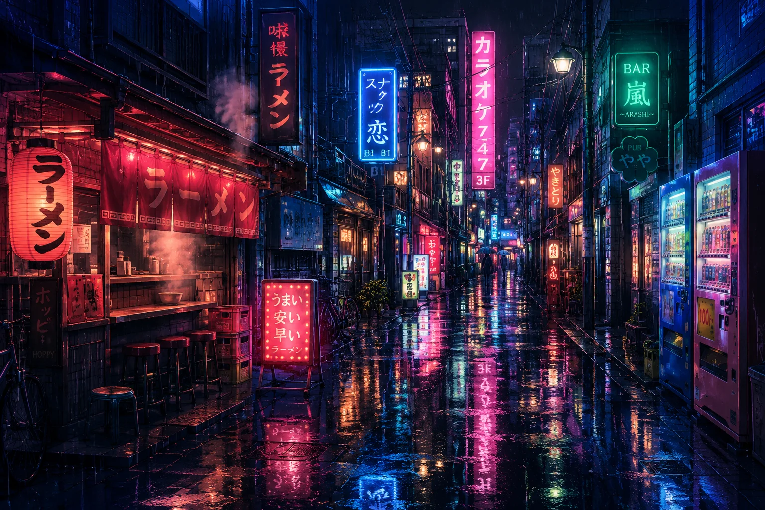 Neon Rain Anime Tokyo Street Wallpaper wallpaper full preview