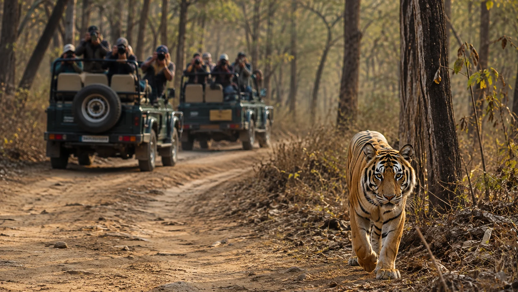 Peaceful Bengal Tiger on Jungle Safari Trail