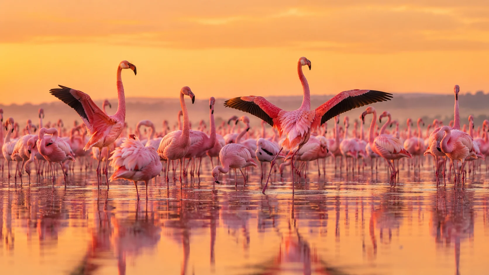 Pink Dawn Flamingo Flock Wallpaper wallpaper full preview
