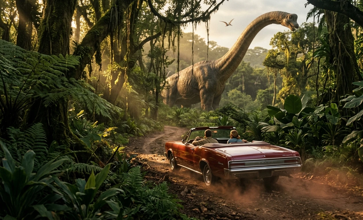 Prehistoric Cruise Classic Car Dinosaur Wallpaper wallpaper full preview