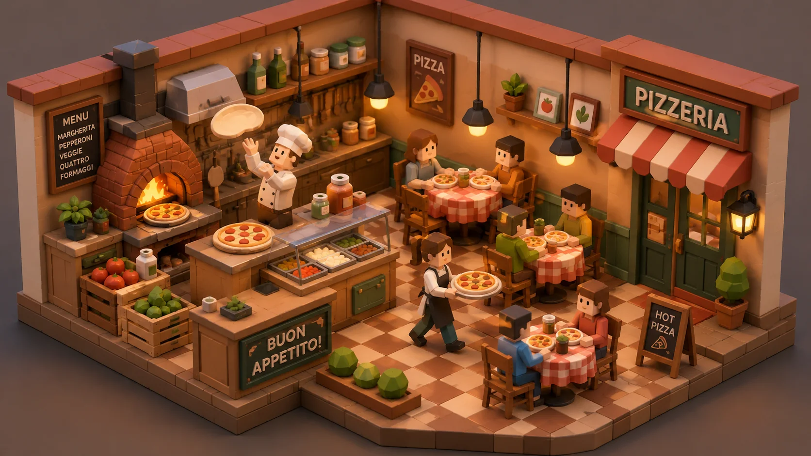 Slice of Life Isometric Pizzeria Wallpaper wallpaper full preview