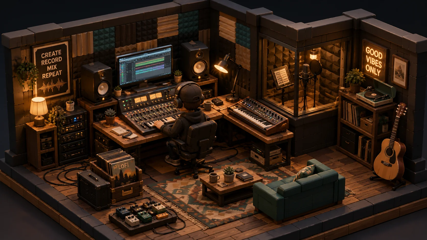 Sound Booth Isometric Music Studio Diorama Wallpaper wallpaper full preview