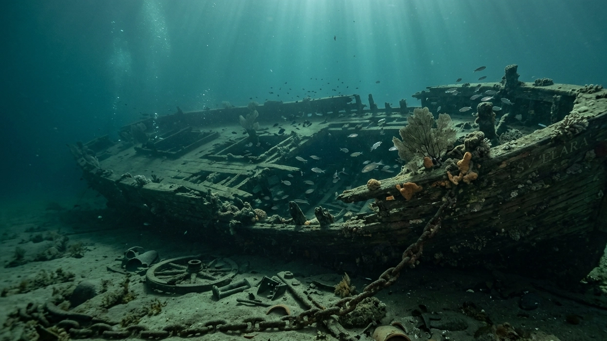 Sunken Secrets Shipwreck Underwater Wallpaper