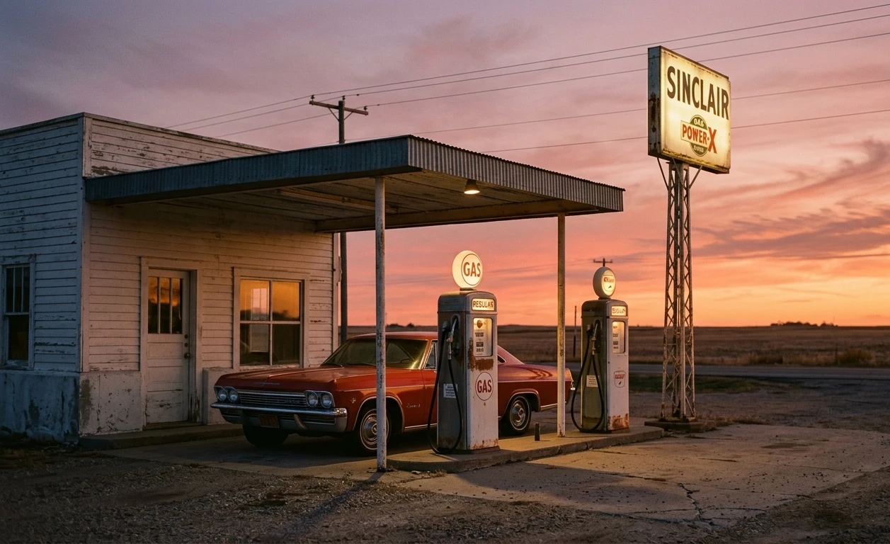 Sunset Fill-Up, Vintage Gas Station Wallpaper wallpaper full preview